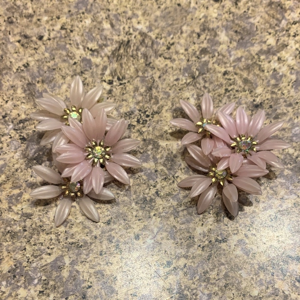 Vintage Chic Floral Pink  clip on Earrings